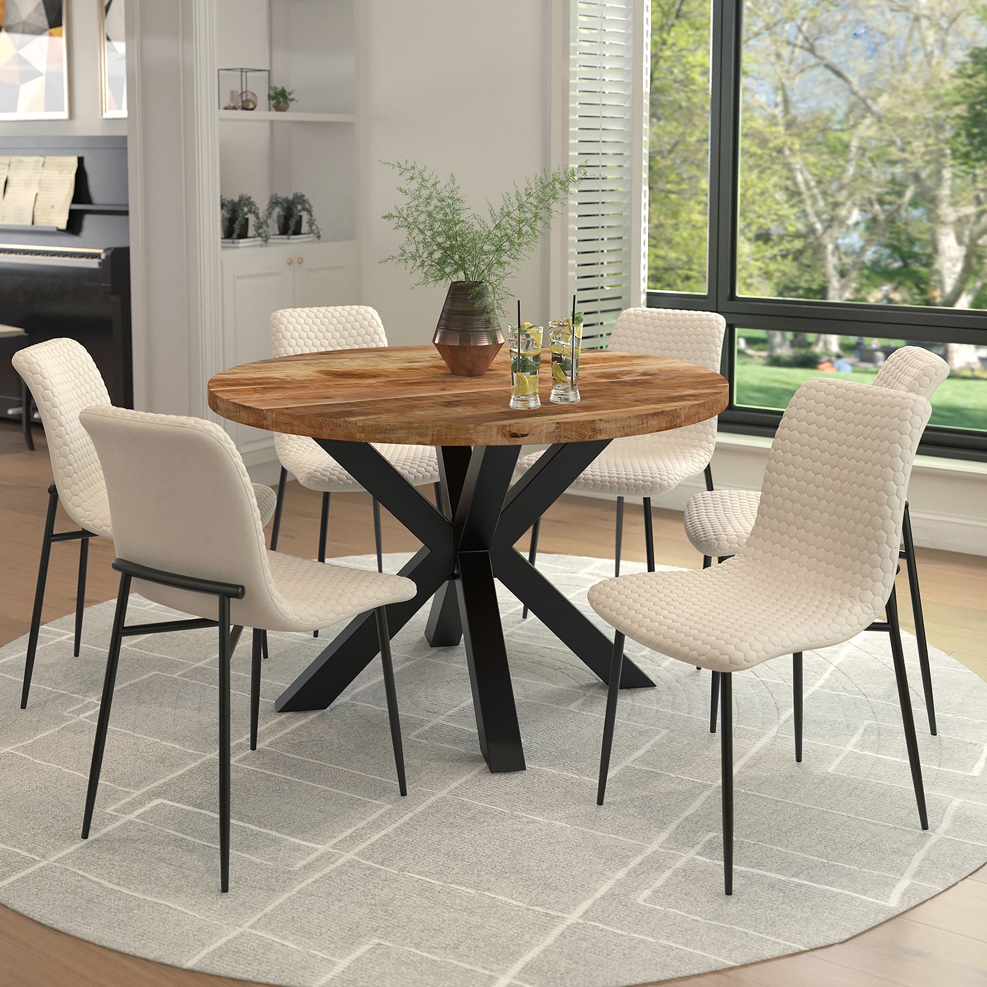Brixx Dining Chair, set of 2, in Beige Fabric and Black