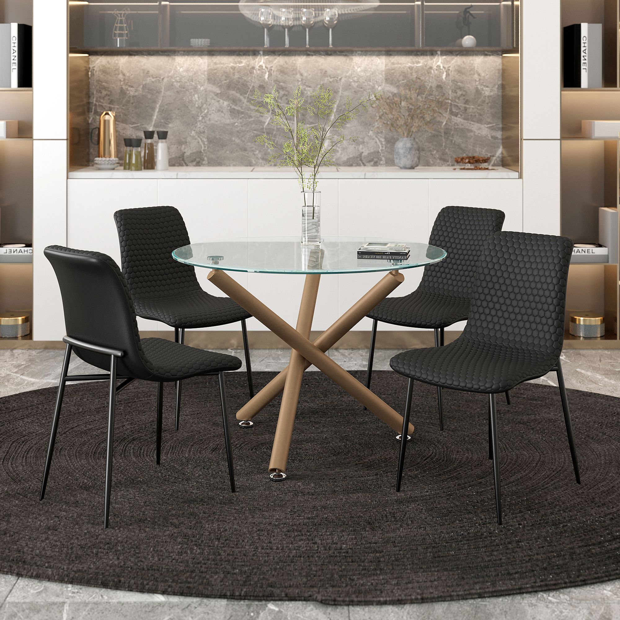Brixx Dining Chair, set of 2, in Black Faux Leather and Black
