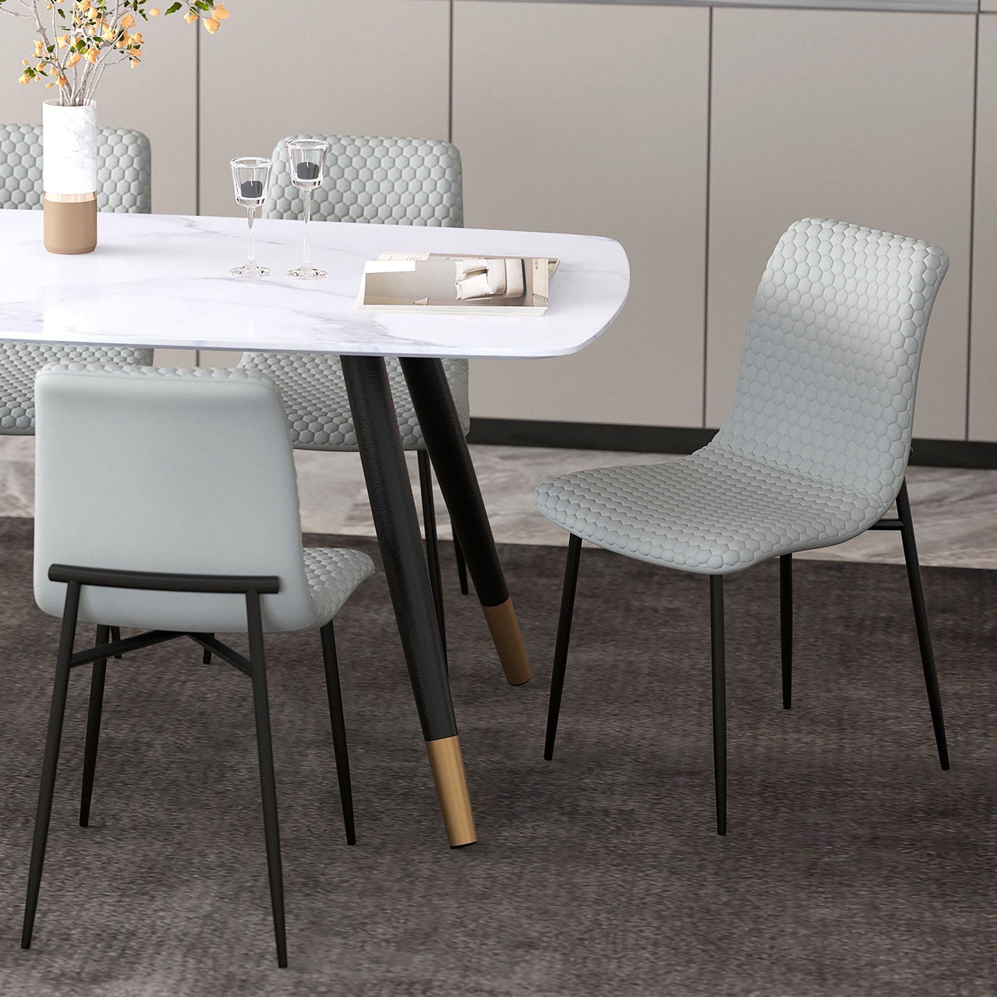 Brixx Dining Chair, set of 2, in Light Grey Faux Leather and Black