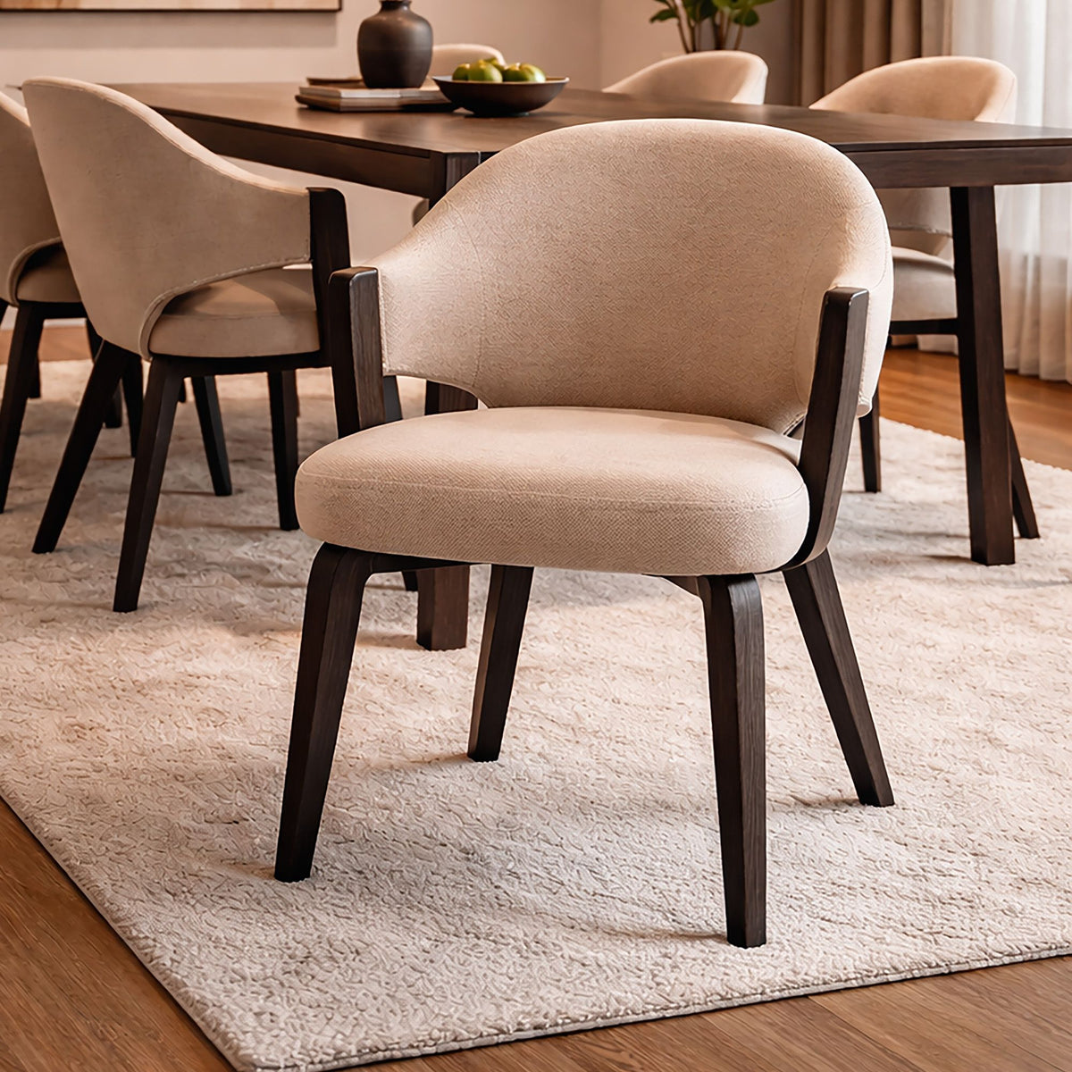 Freya Dining/Lounge Chair (Dark Walnut & Natural Wood Legs)