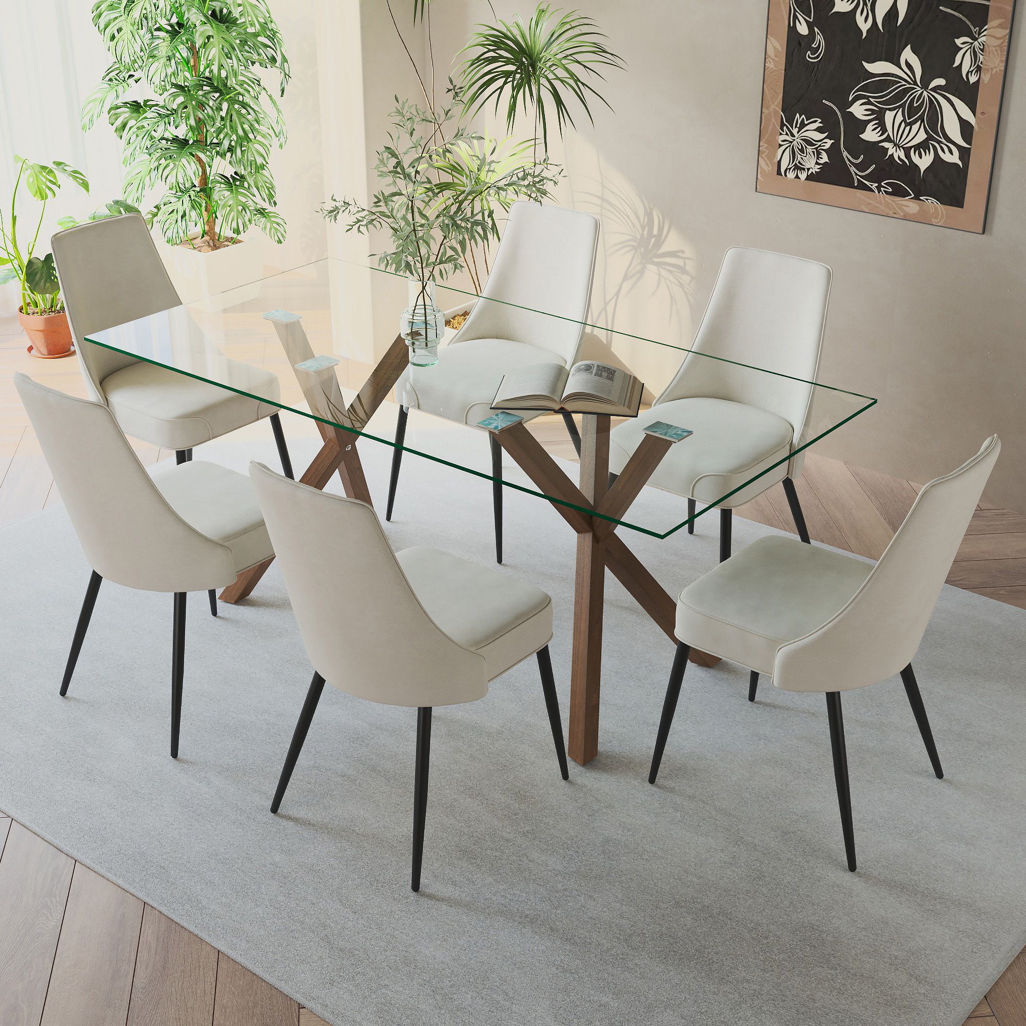 Koda Dining Chair, Fabric, set of 2, in Beige and Black