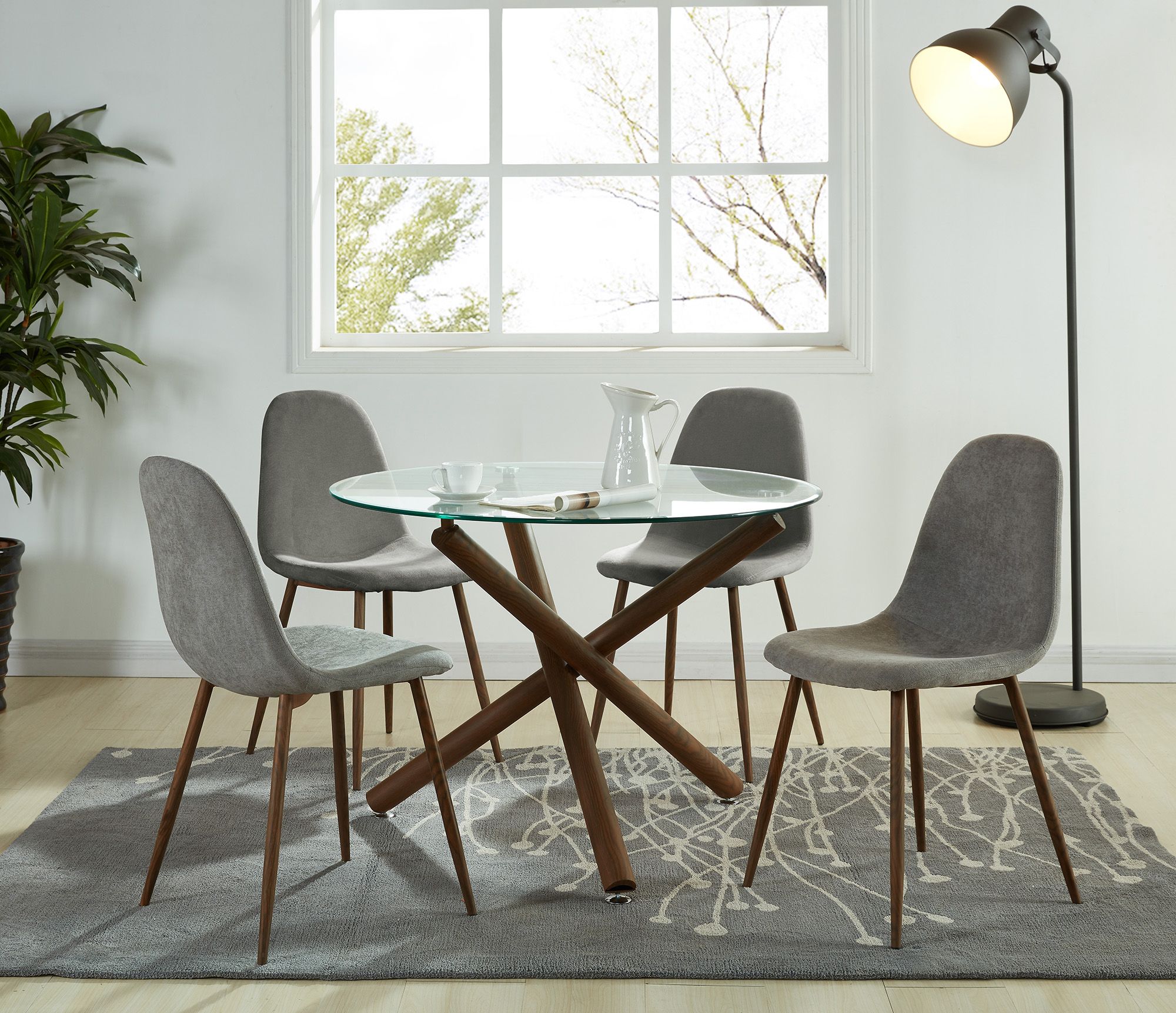 Lyna Dining Chair, set of 4 in Grey and Walnut