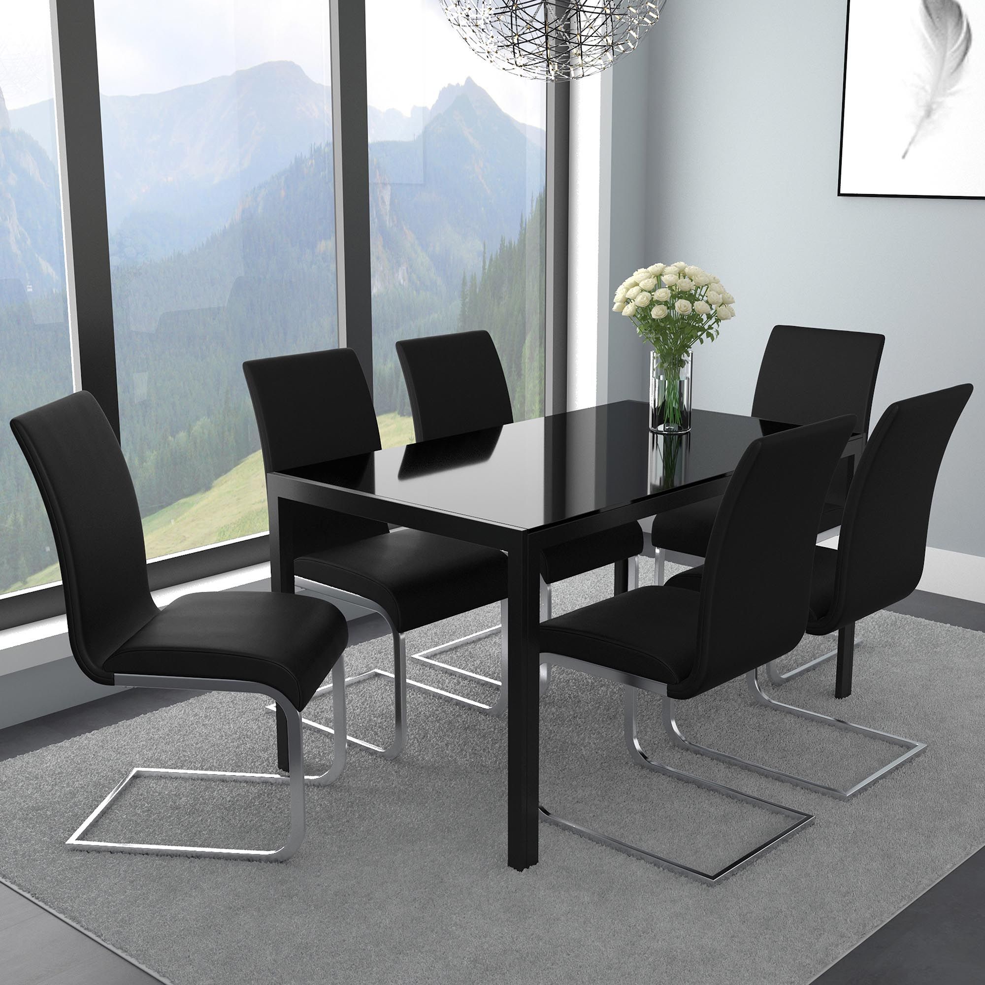 Maxim Dining Chair, set of 2, in Black and Chrome