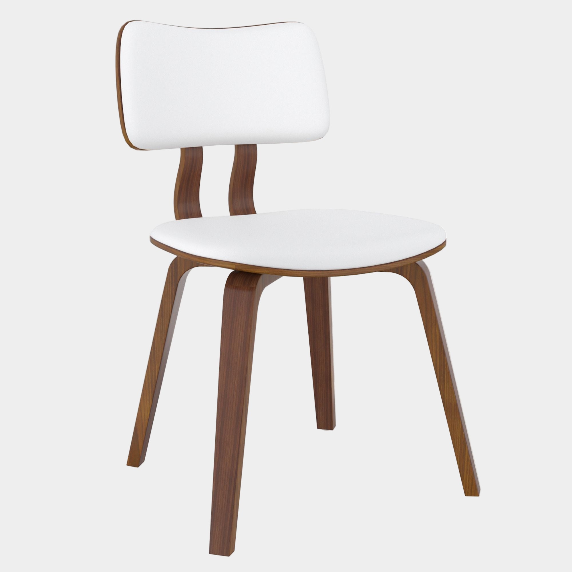 Zuni Dining Chair in White Faux Leather and Walnut