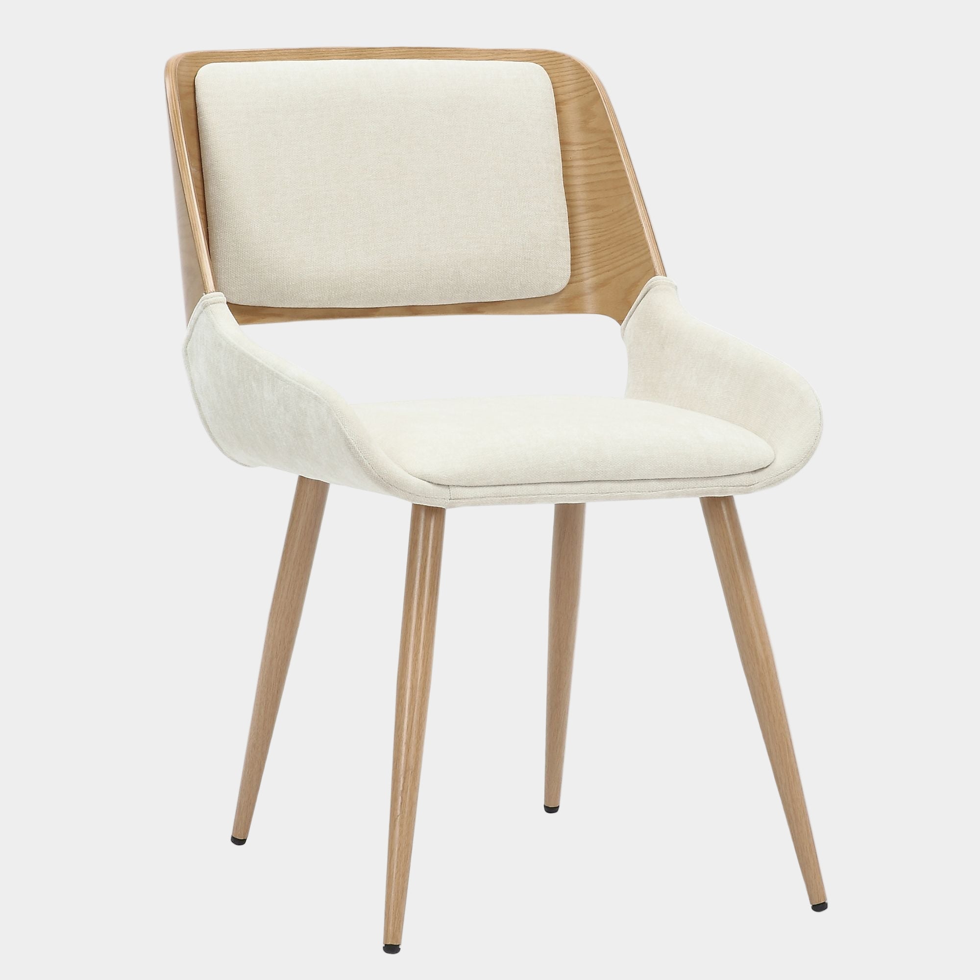 Hudson Dining Chair in Beige Fabric and Natural Metal and Wood