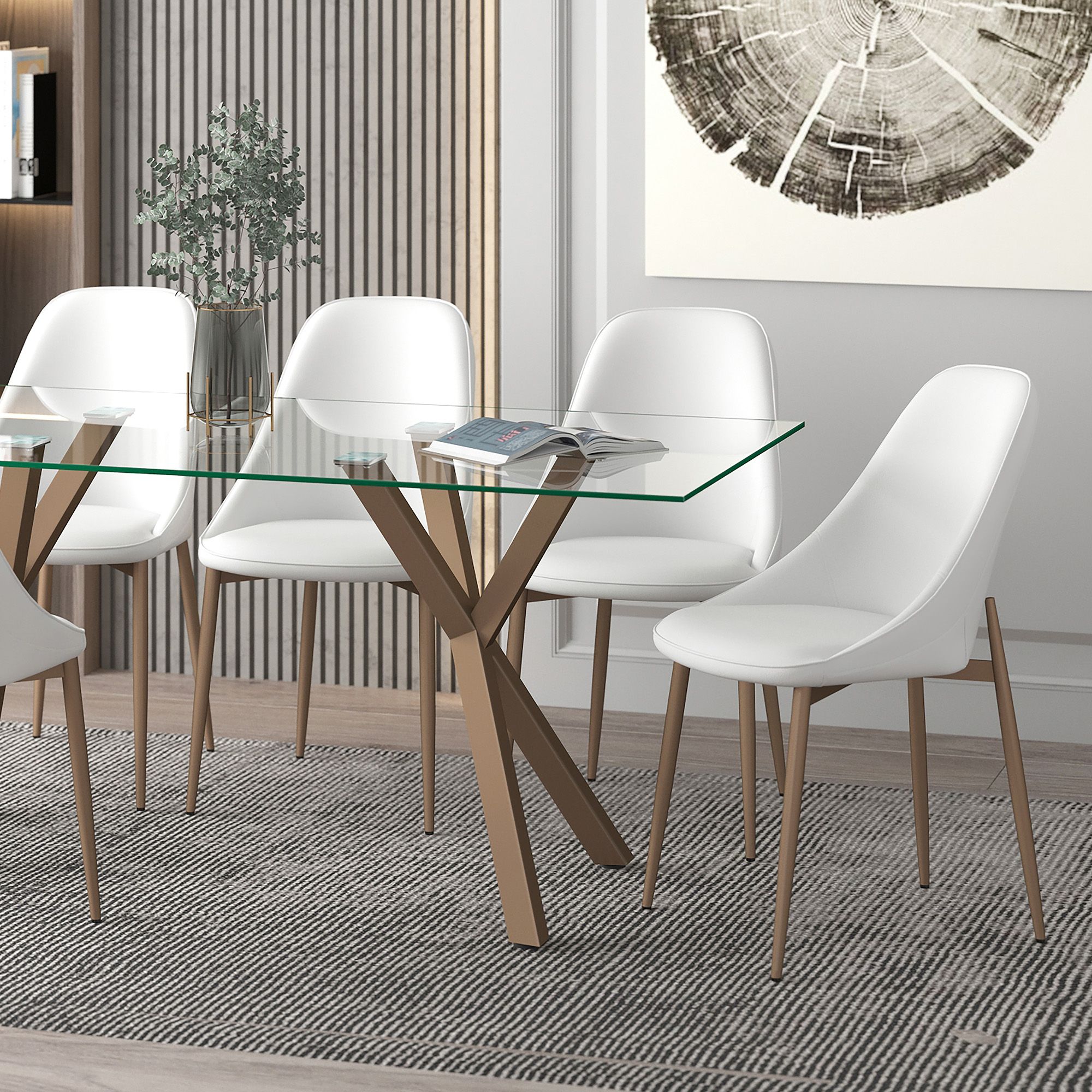 Cleo Dining Chair, set of 2, in White and Aged Gold