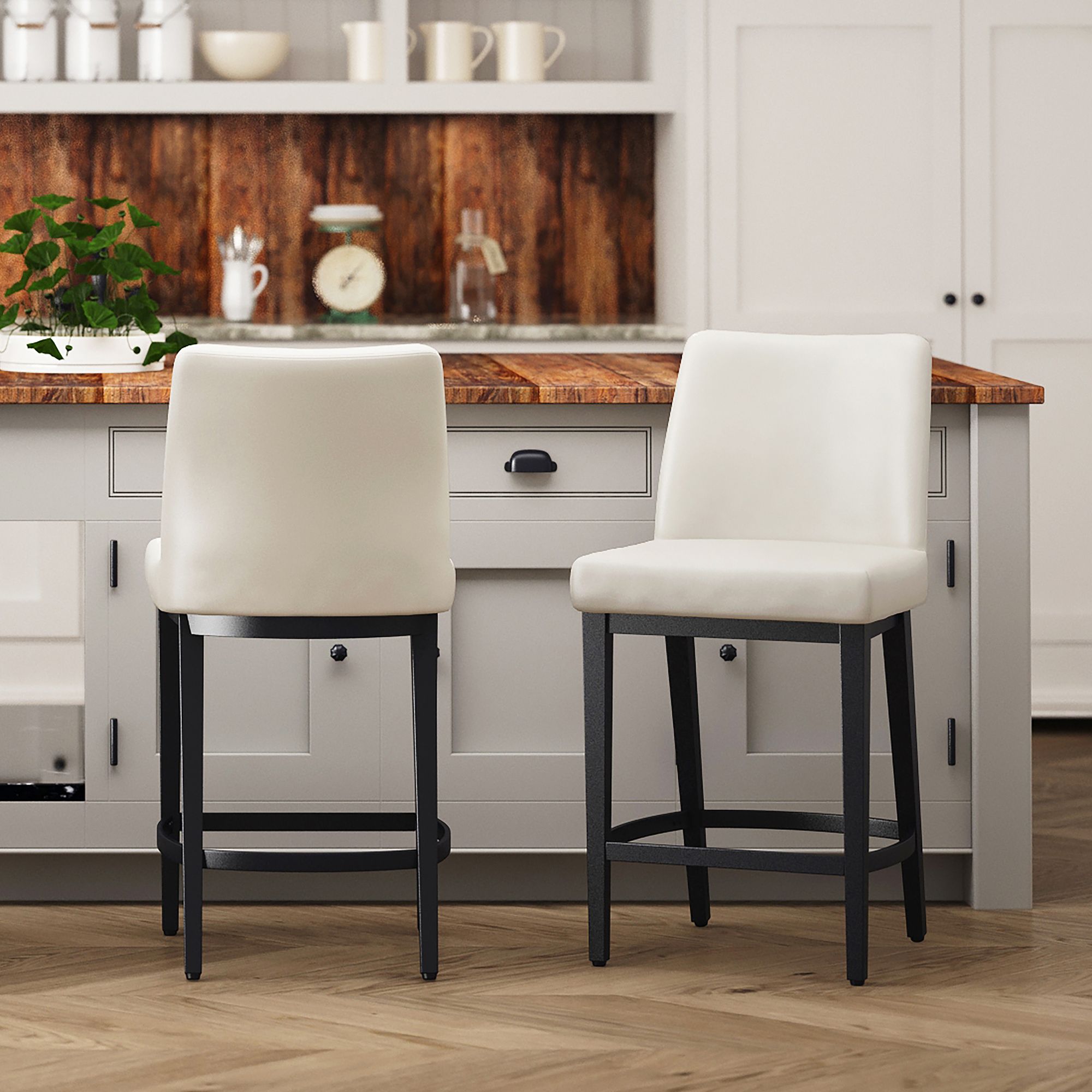 Jace 26" Counter Stool, set of 2, in Beige Faux Leather and Black