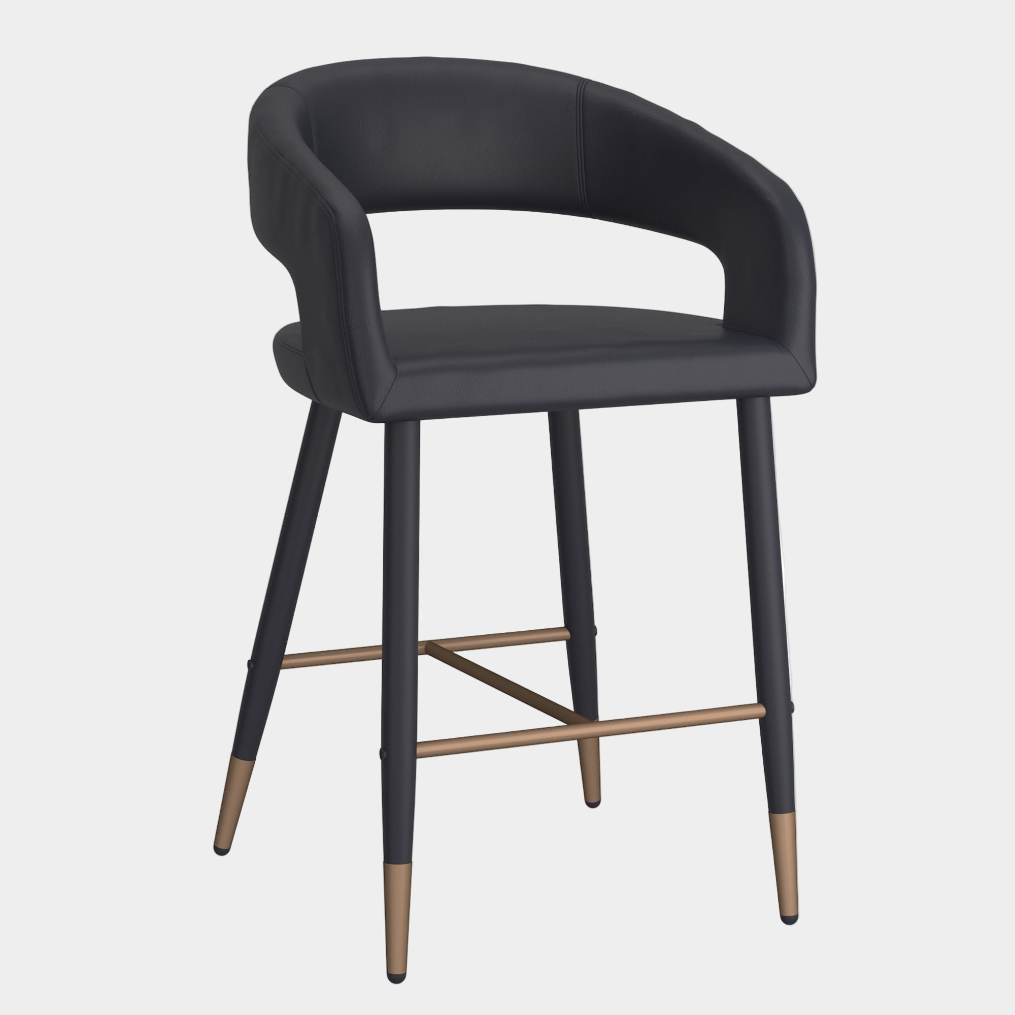 Crimson 26" Counter Stool, set of 2, in Black Faux Leather and Black and Aged Gold