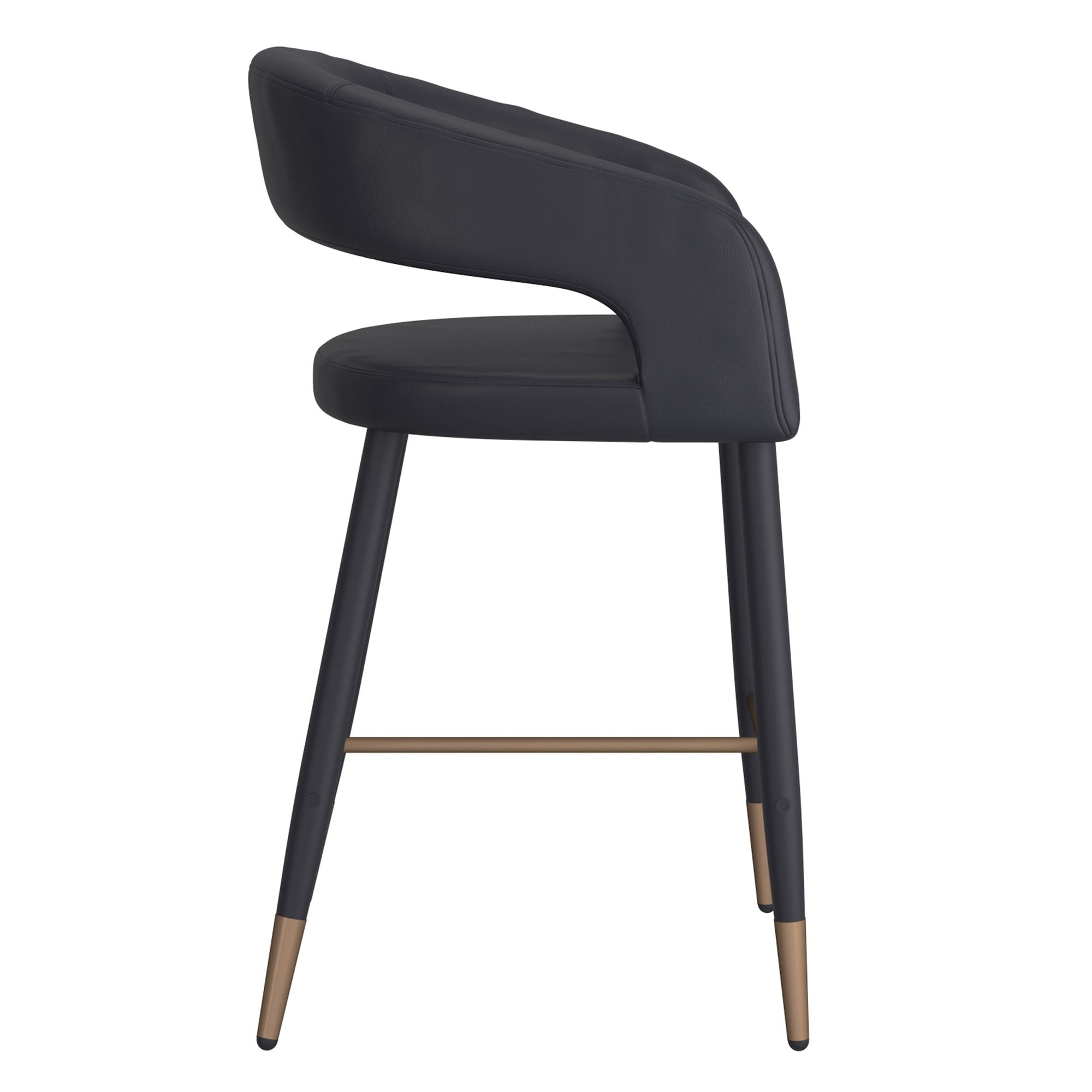 Crimson 26" Counter Stool, set of 2, in Black Faux Leather and Black and Aged Gold