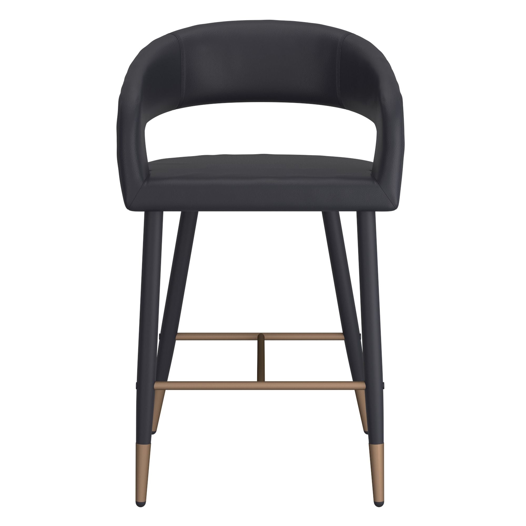 Crimson 26" Counter Stool, set of 2, in Black Faux Leather and Black and Aged Gold