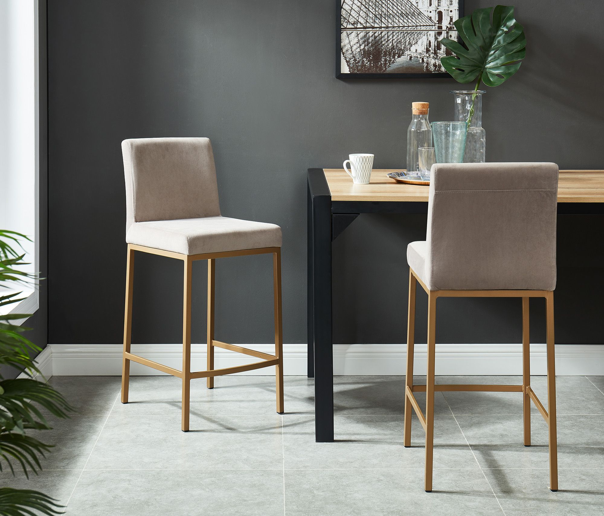 Diego 26" Counter Stool, set of 2, in Grey and Aged Gold Leg