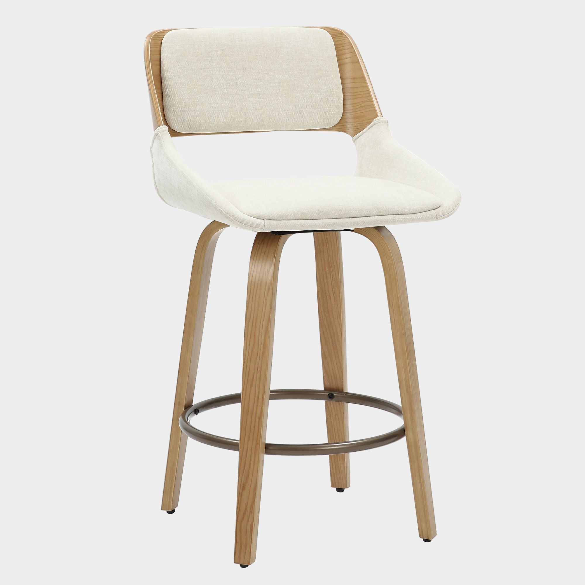 Hudson 26" Counter Stool with Swivel in Beige Fabric and Natural