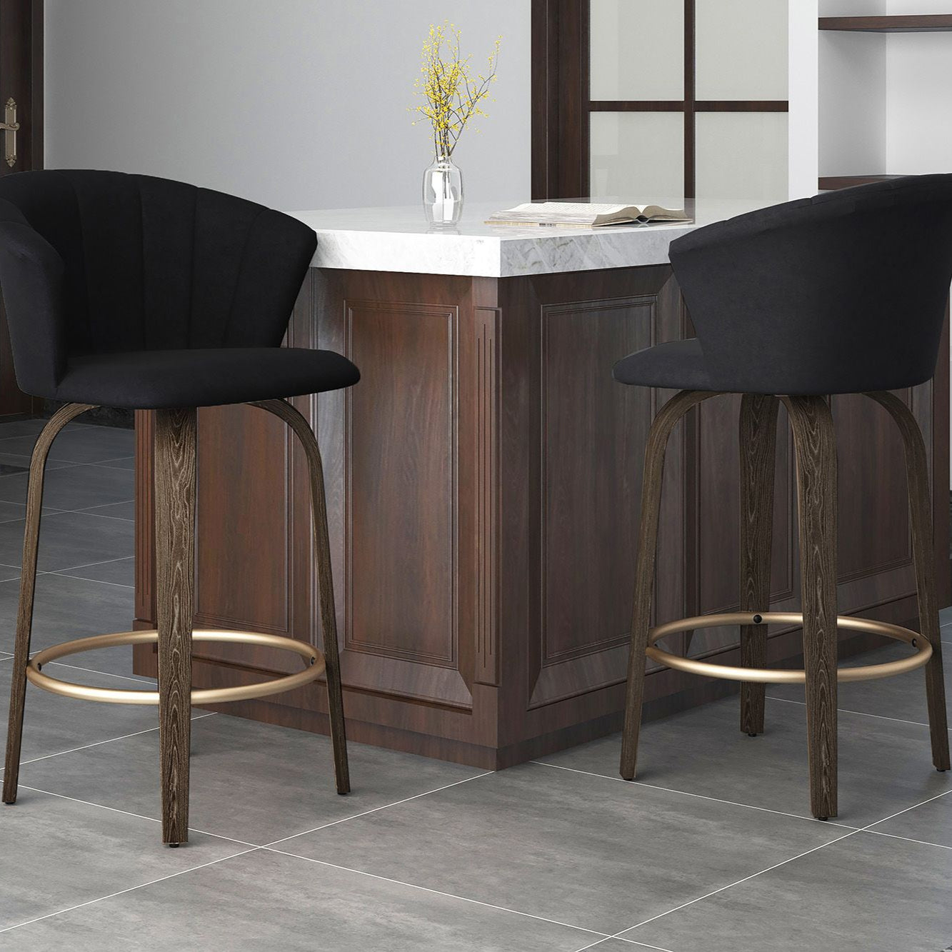 Tula 26" Counter Stool in Black and Washed Oak