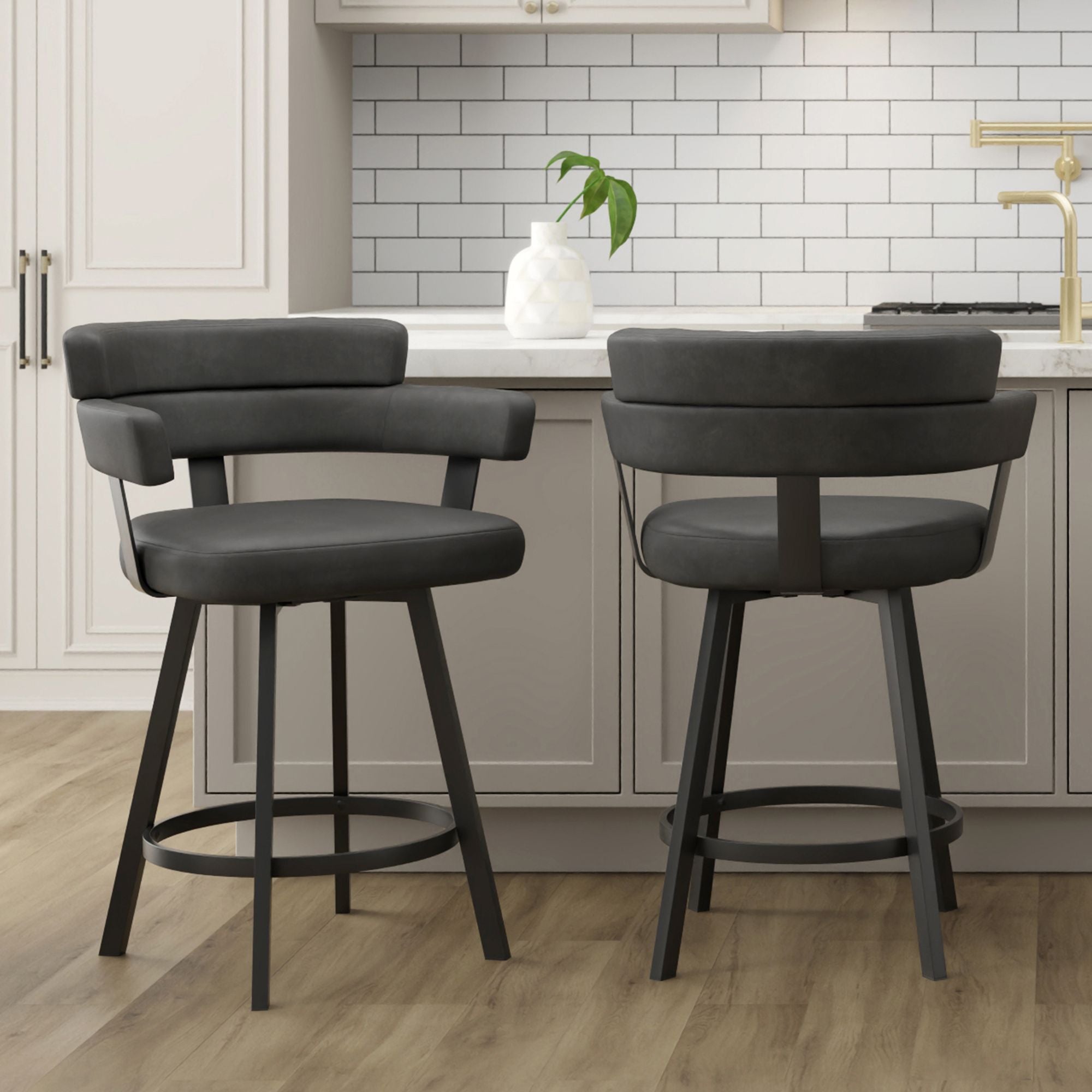Oberon 26" Counter Stool with Swivel, set of 2 in Charcoal and Black