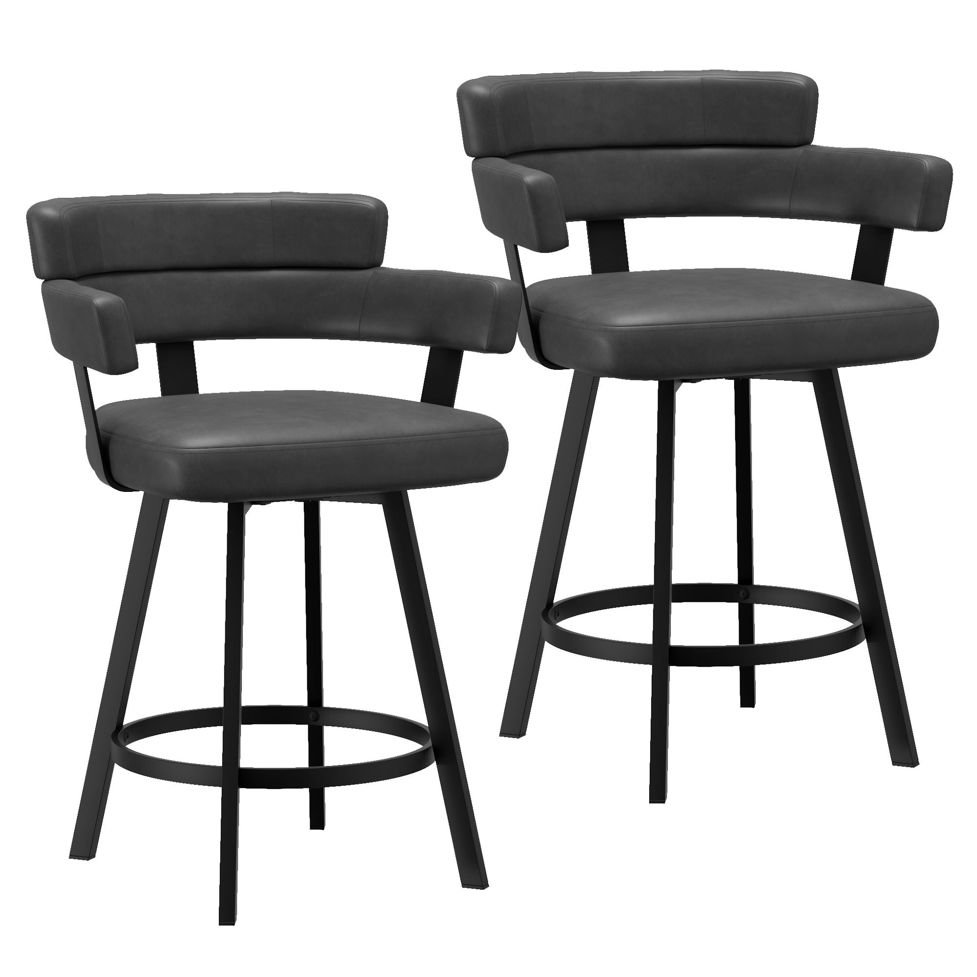 Oberon 26" Counter Stool with Swivel, set of 2 in Charcoal and Black