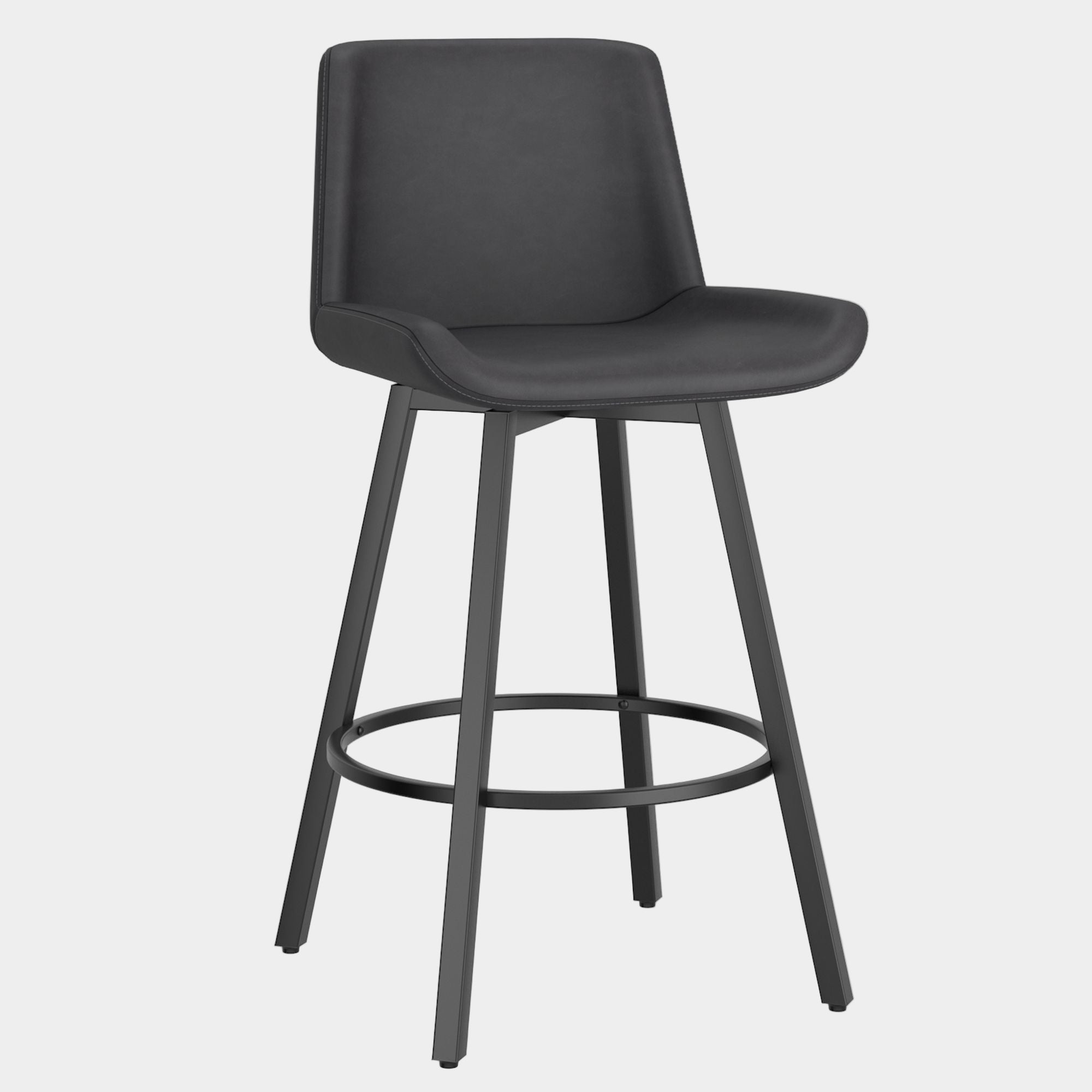 Fern 26" Counter Stool, set of 2, with Swivel in Vintage Charcoal Faux Leather and Black