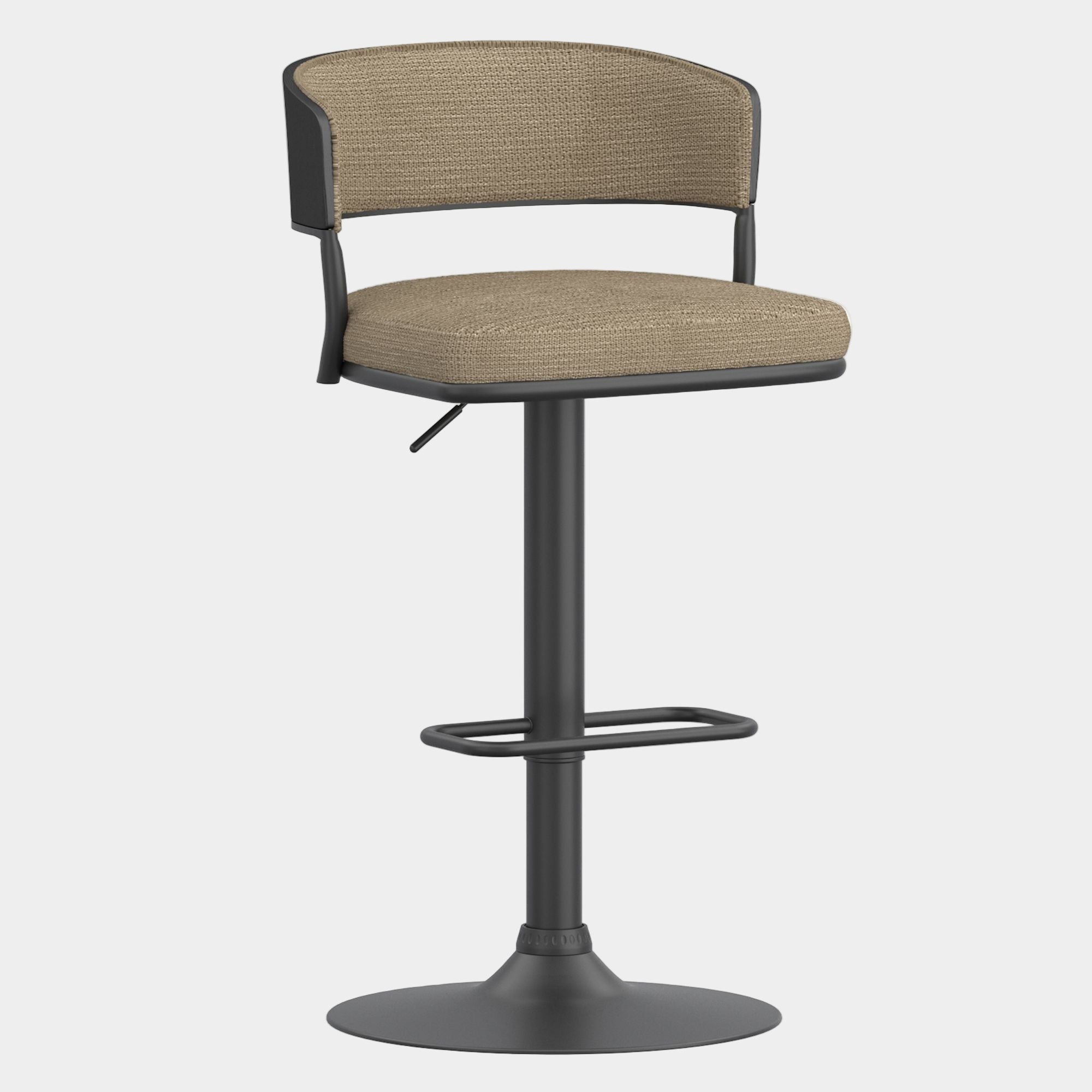Kazan Adjustable Air-Lift Stool, Set of 2 in Dark Beige Performance Fabric & Black Metal