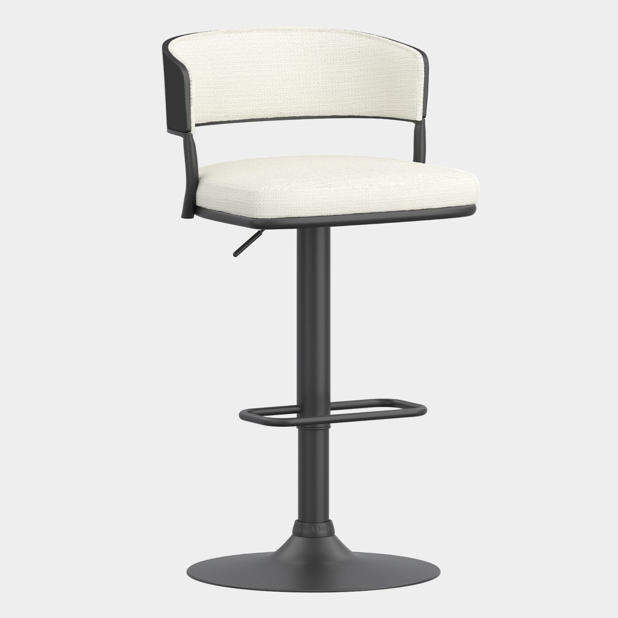 Kazan Adjustable Air-Lift Stool, Set of 2 in Ivory Performance Fabric & Black Metal
