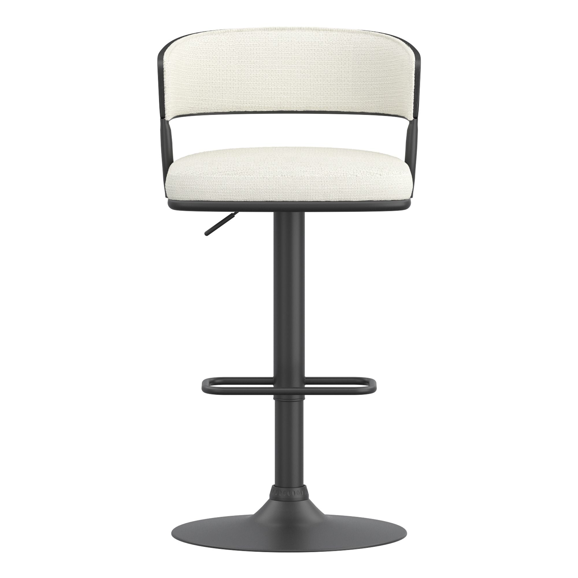 Kazan Adjustable Air-Lift Stool, Set of 2 in Ivory Performance Fabric & Black Metal