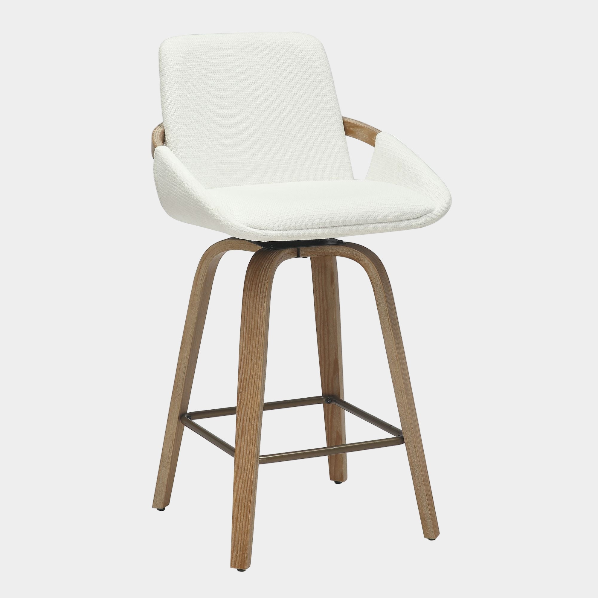 Parker 26" Counter Stool w/Swivel, Set of 2 in Ivory Performance Fabric & Whitewash