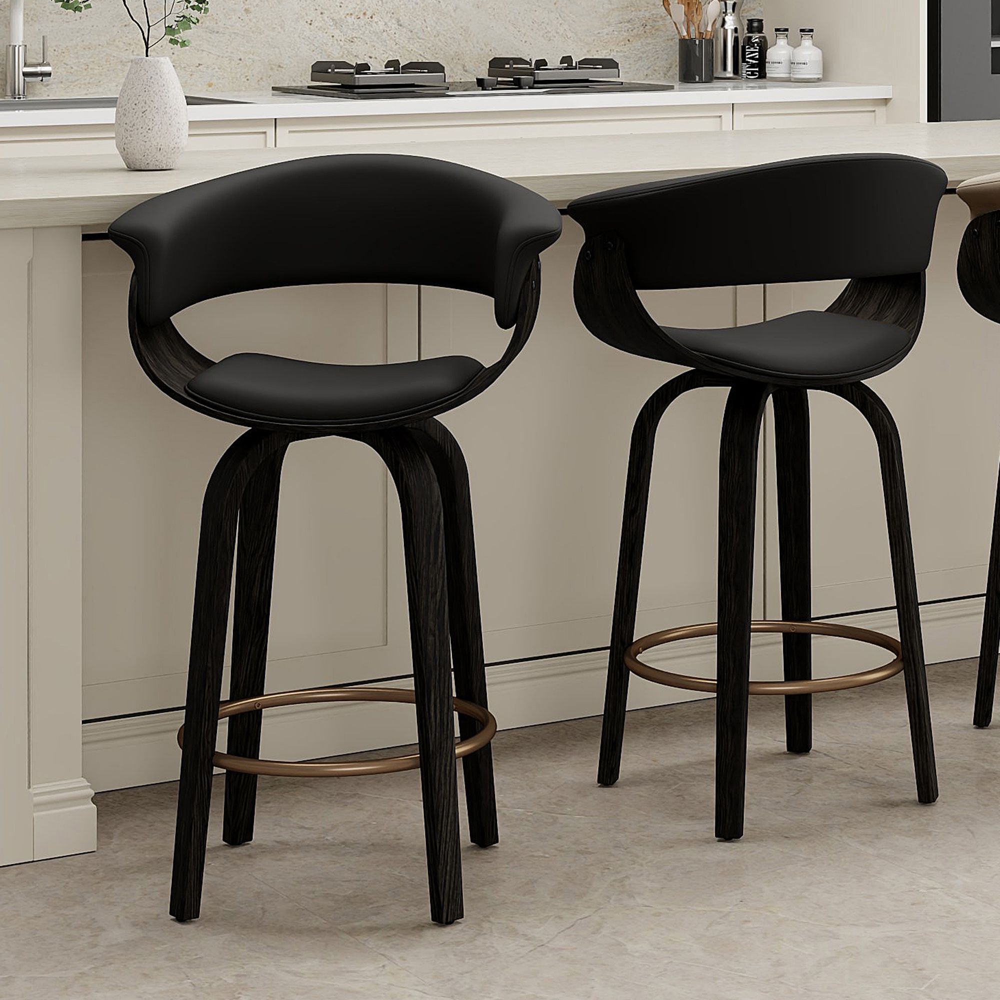 Holt 26" Counter Stool with Swivel, set of 2 in Black and Walnut