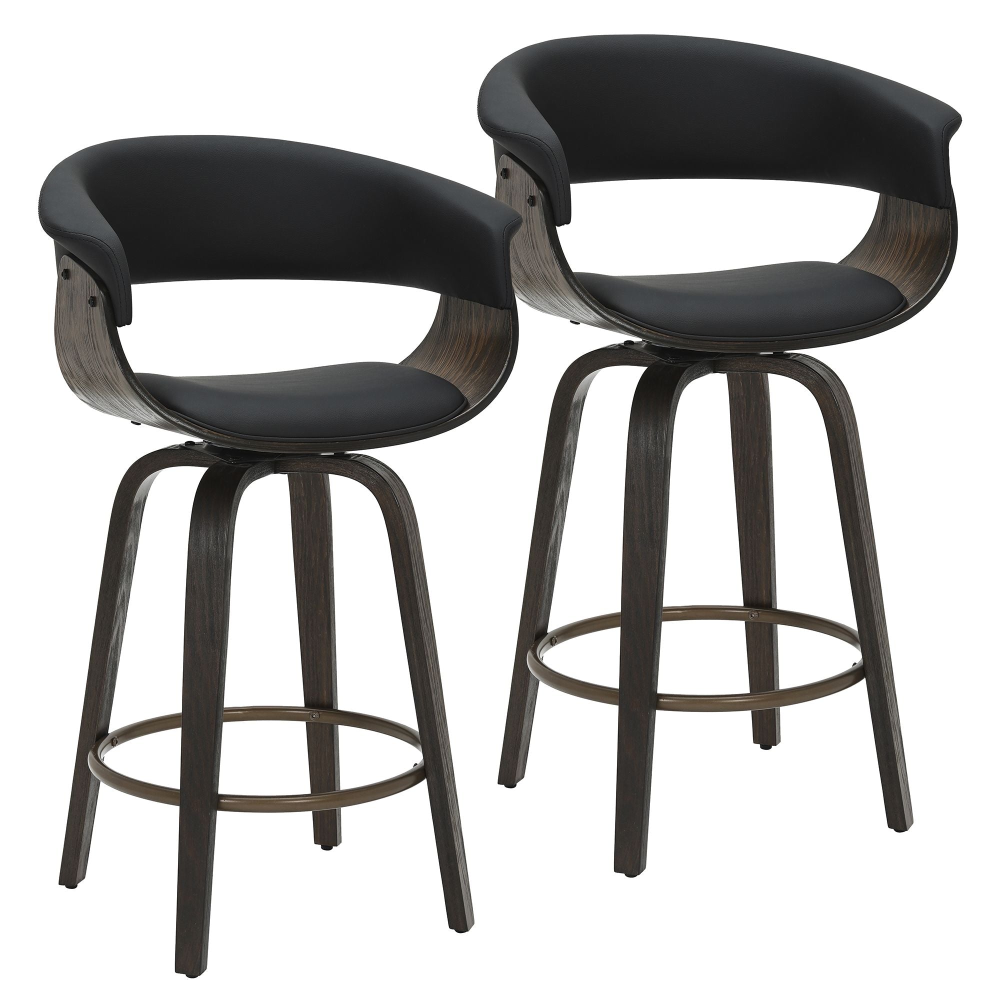 Holt 26" Counter Stool with Swivel, set of 2 in Black and Walnut