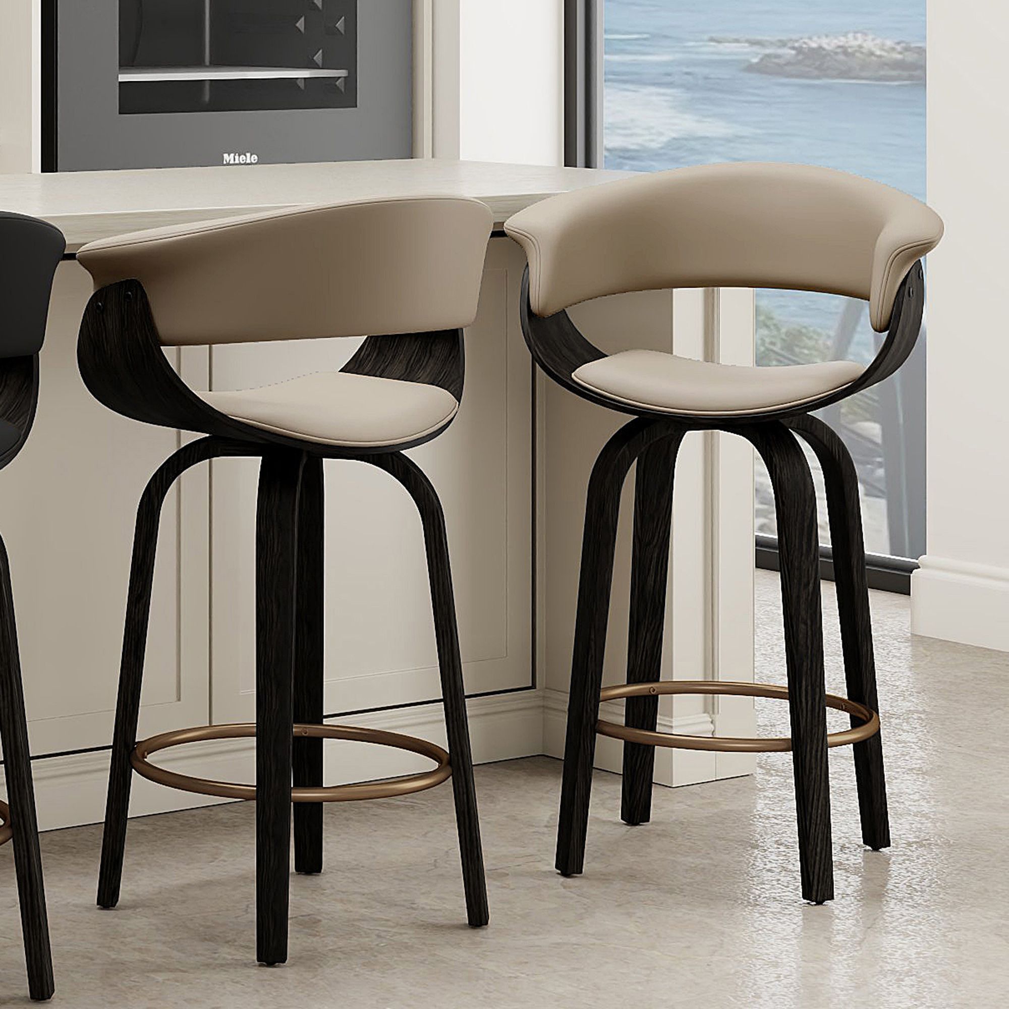 Holt 26" Counter Stool with Swivel, set of 2 in Mushroom and Walnut