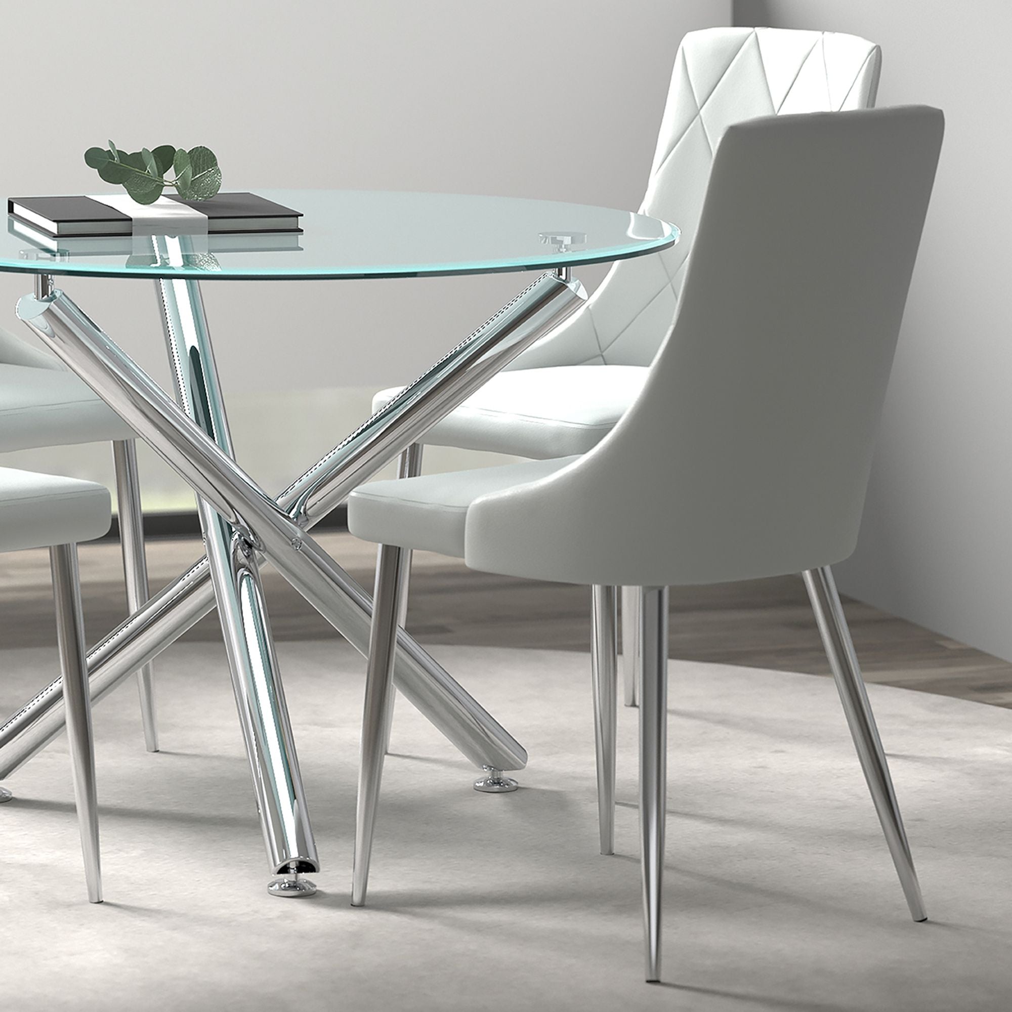 Solara/Devo 5pc Dining Set in Chrome with Grey Chair
