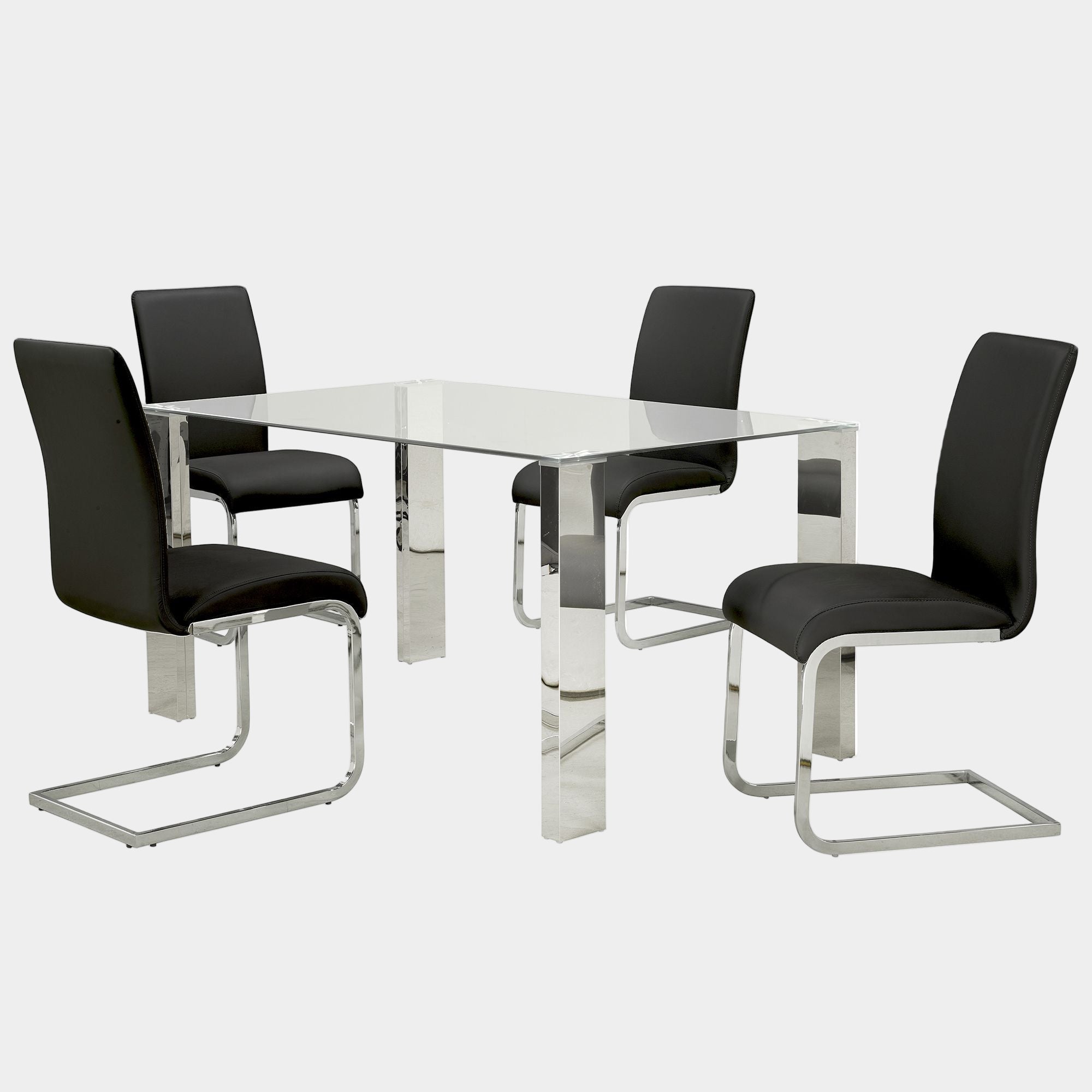 Frankfurt/Maxim 5pc Dining Set in Chrome with Black Chair