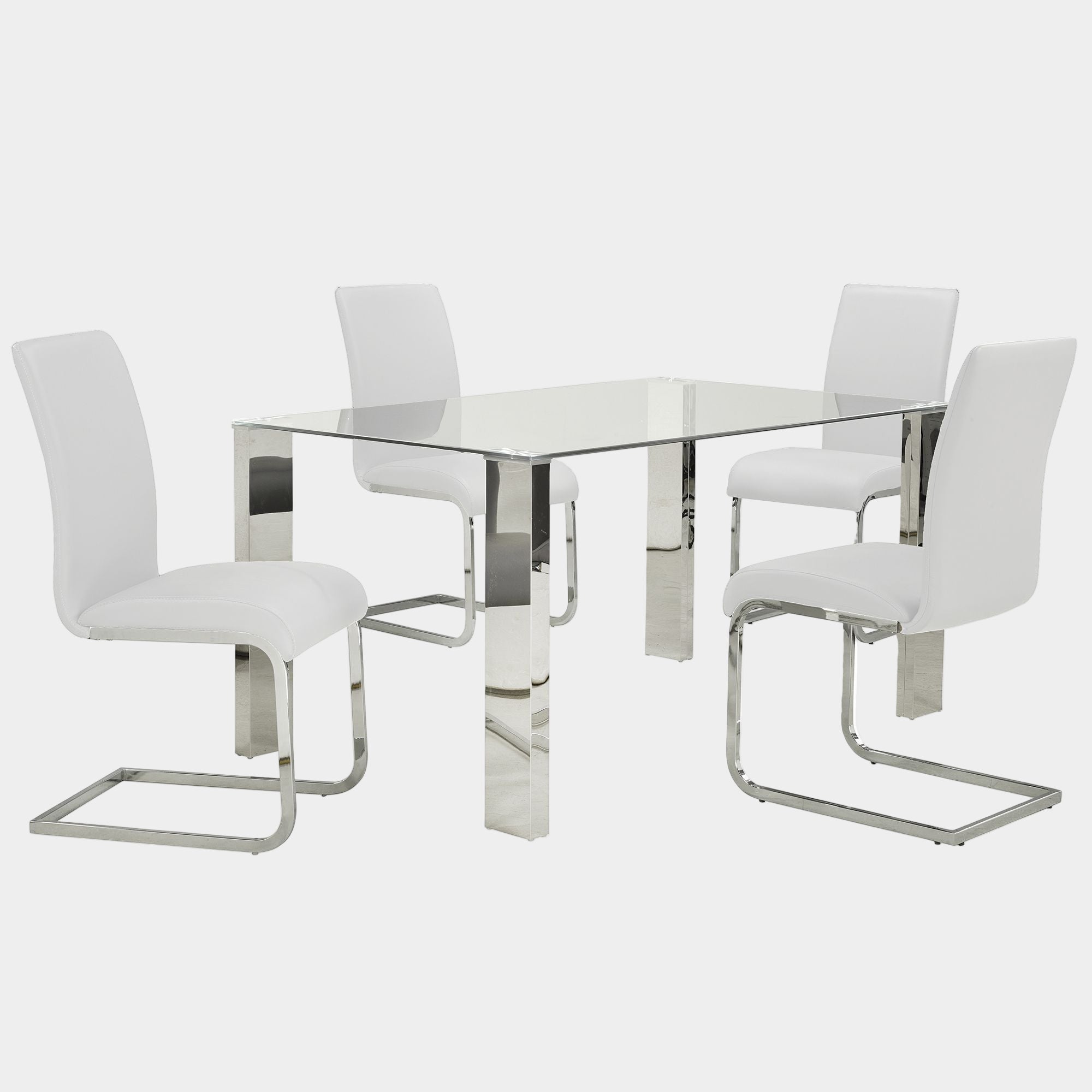 Frankfurt/Maxim 5pc Dining Set in Chrome with White Chair