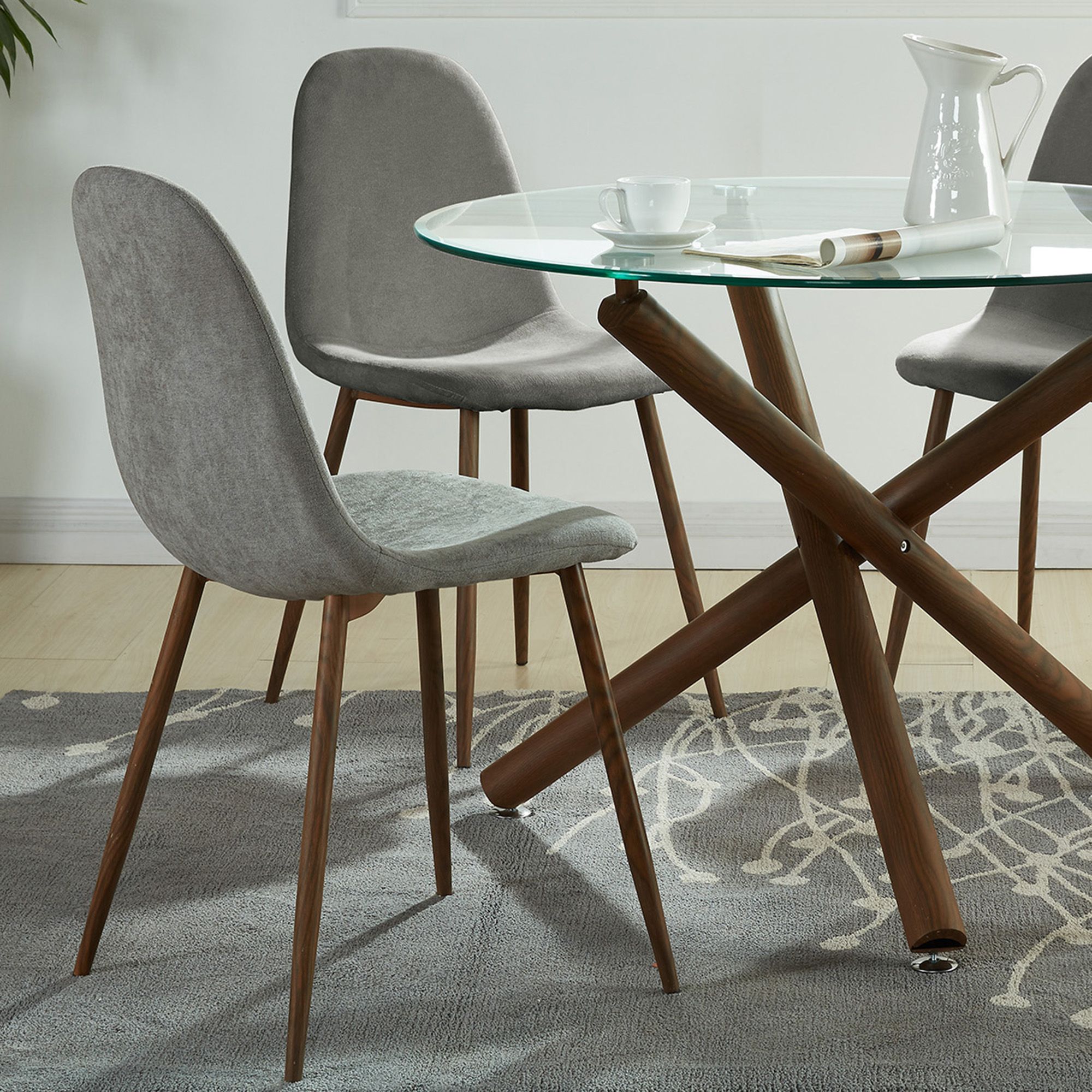 Rocca/Lyna 5pc Dining Set in Walnut with Grey Chair