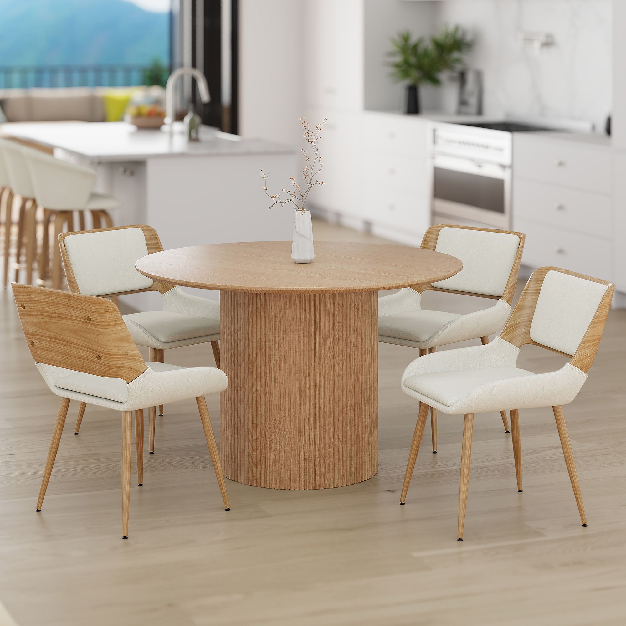 Tovas/Hudson 5pc cSet - Natural Table with Beige Chair