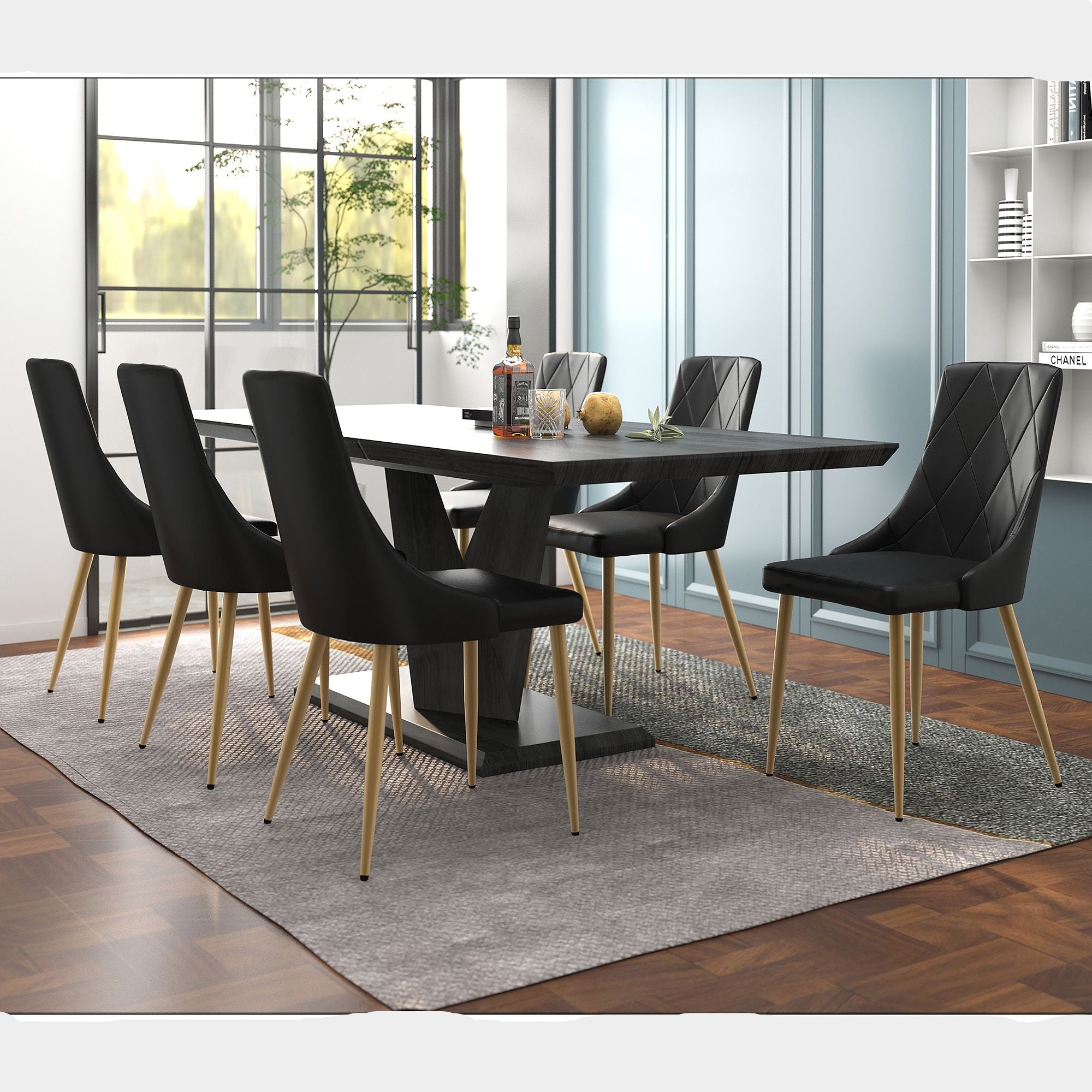 Eclipse/Antoine 7pc Dining Set in Black with Black Chair