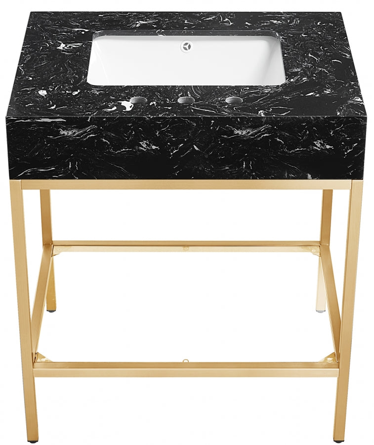 Marmo Engineered Stone Top, Brushed Gold And Glass Base Vanity