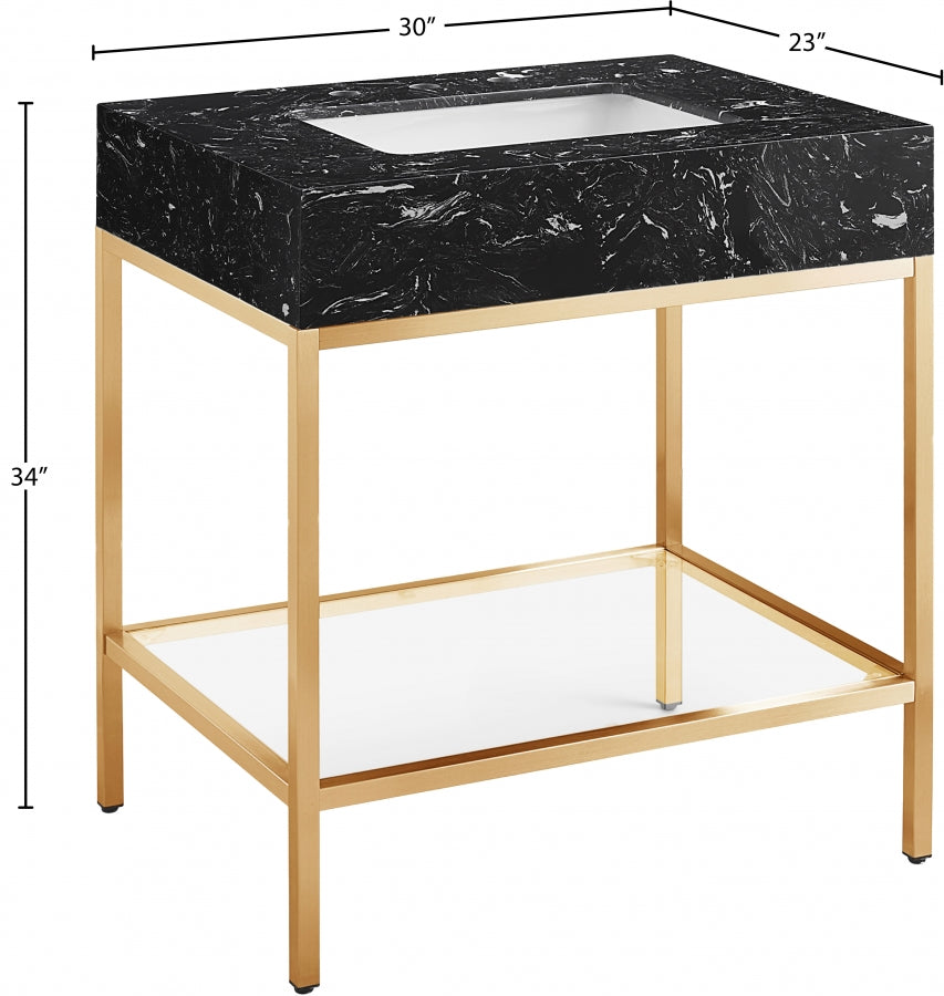 Marmo Engineered Stone Top, Brushed Gold And Glass Base Vanity