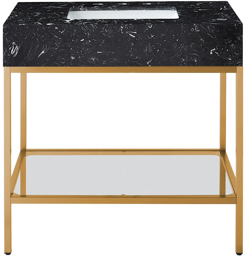 Marmo Engineered Stone Top, Brushed Gold And Glass Base Vanity