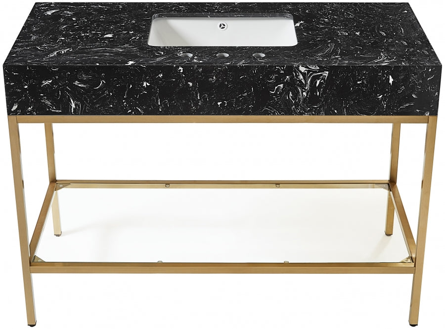Marmo Engineered Stone Top, Brushed Gold And Glass Base Vanity