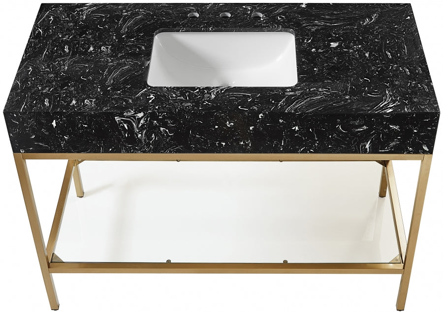 Marmo Engineered Stone Top, Brushed Gold And Glass Base Vanity