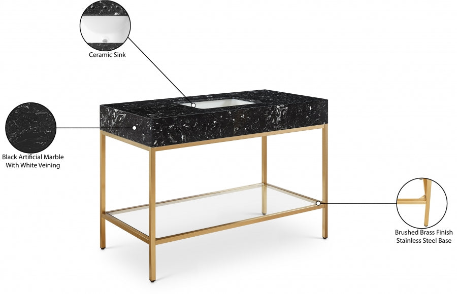 Marmo Engineered Stone Top, Brushed Gold And Glass Base Vanity