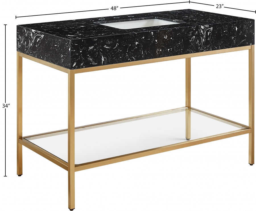 Marmo Engineered Stone Top, Brushed Gold And Glass Base Vanity
