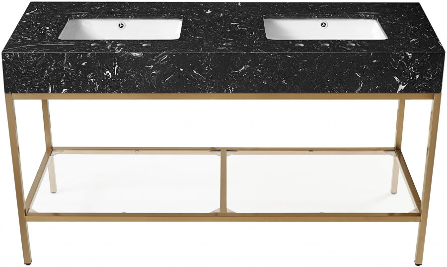 Marmo Engineered Stone Top, Brushed Gold And Glass Base Vanity