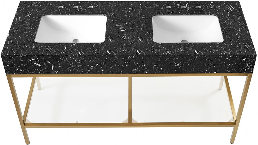 Marmo Engineered Stone Top, Brushed Gold And Glass Base Vanity