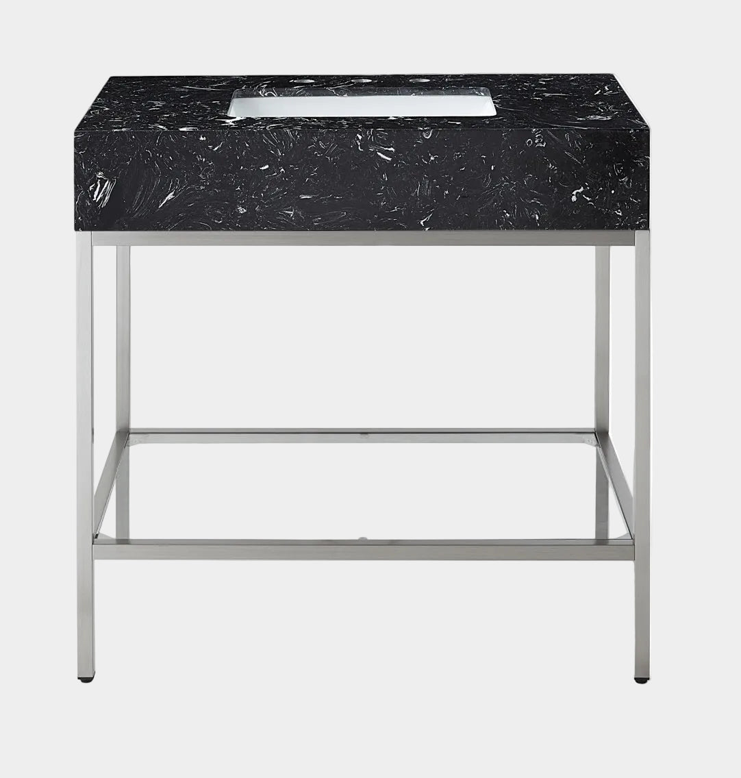 Marmo Engineered Stone Top and Brushed Chrome, Steel And Glass Base Vanity