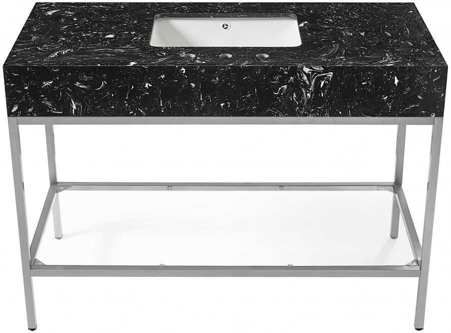 Marmo 48" Engineered Stone Top, Steel And Glass Base Vanity