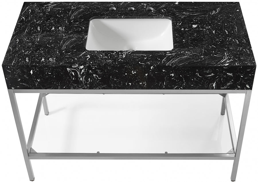 Marmo Engineered Stone Top and Brushed Chrome, Steel And Glass Base Vanity