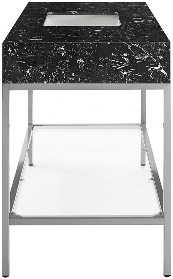 Marmo Engineered Stone Top and Brushed Chrome, Steel And Glass Base Vanity