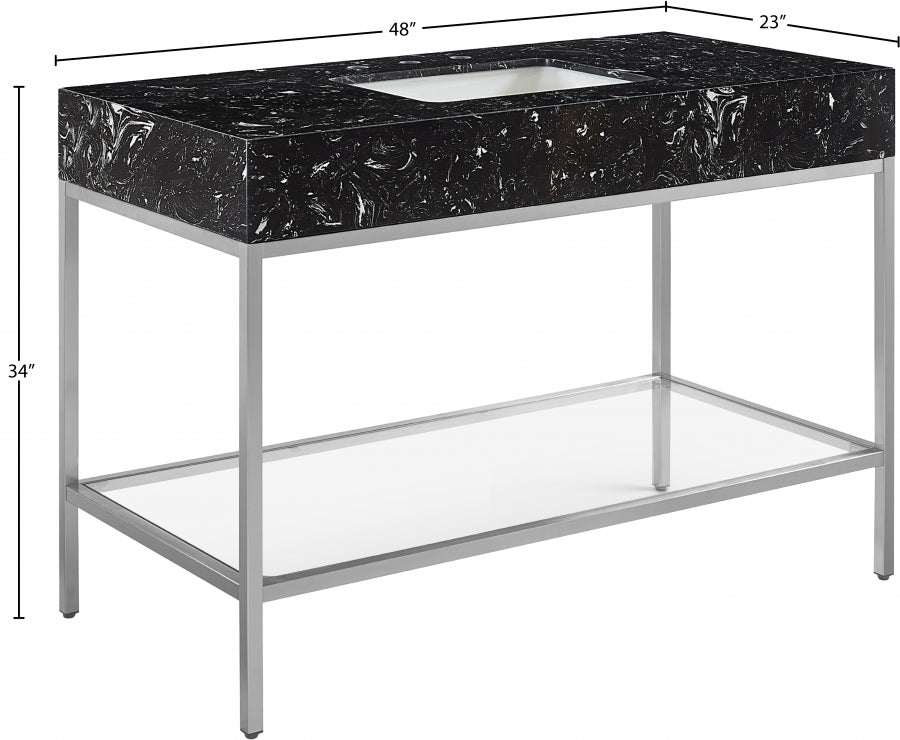 Marmo Engineered Stone Top and Brushed Chrome, Steel And Glass Base Vanity