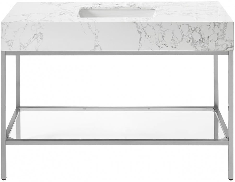 Marmo 48" Engineered Stone Top, Steel And Glass Base Vanity