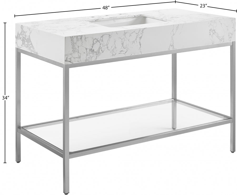 Marmo 48" Engineered Stone Top, Steel And Glass Base Vanity