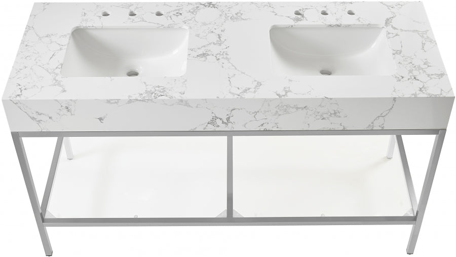 Marmo Engineered Stone Top and Brushed Chrome, Steel And Glass Base Vanity